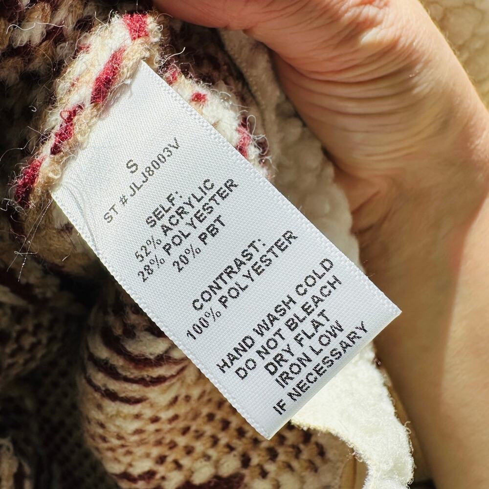 a. peach Tan Ivory Burgundy Southwest Print Button Collared Sweater Jacket S - Picture 11 of 13